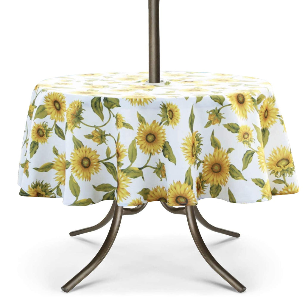 Umineux Outdoor Tablecloth With Umbrella Hole And Zipper, Spring/Summer Waterproof Table Cover For Picnic/Bbq/Garden(60' Round,Sunflower)
