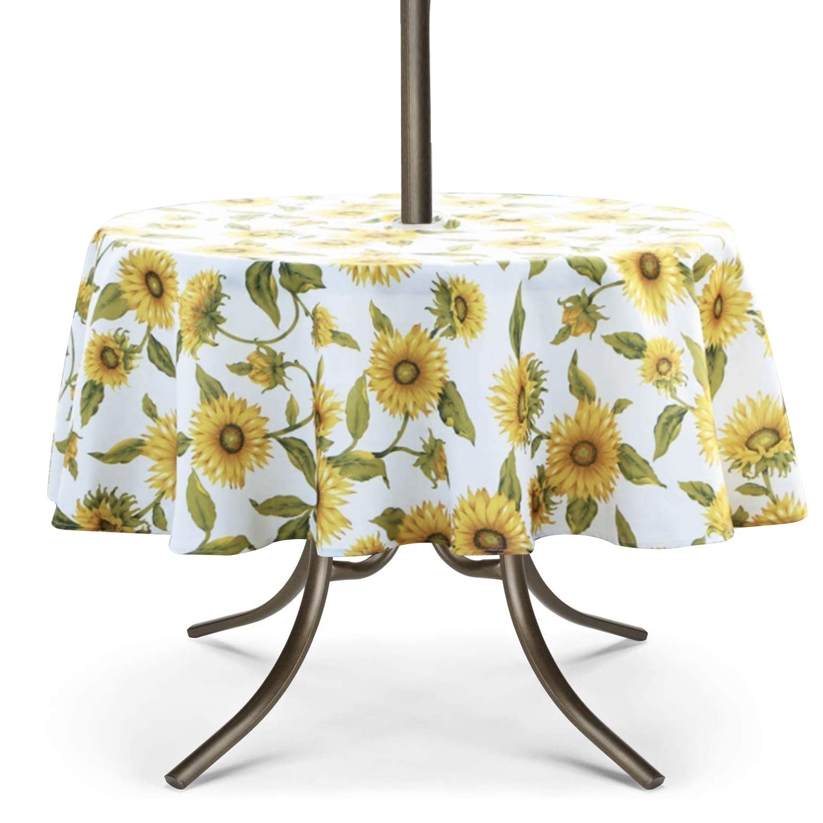 Umineux Outdoor Tablecloth With Umbrella Hole And Zipper, Spring/Summer Waterproof Table Cover For Picnic/Bbq/Garden(60' Round,Sunflower)