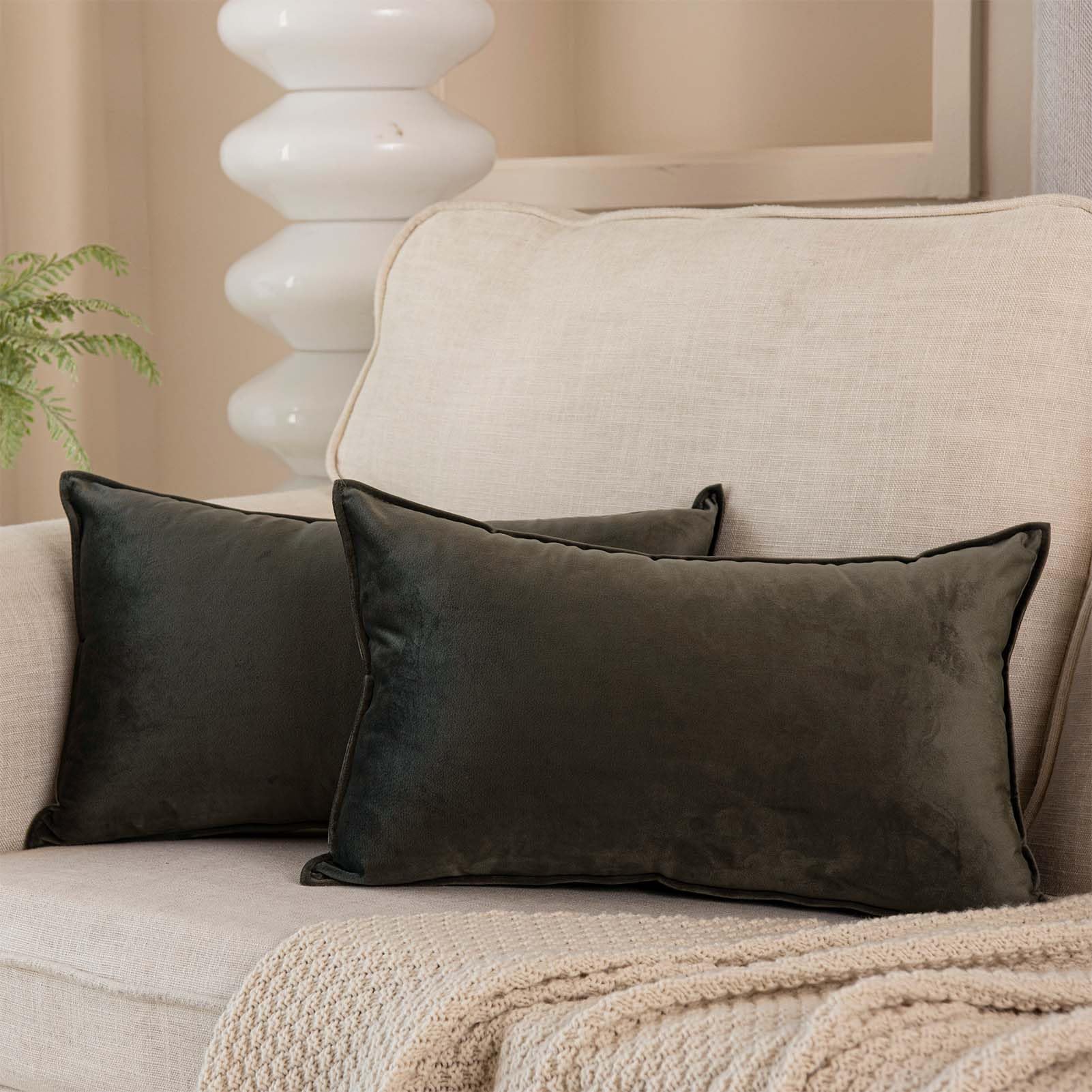 Juspurbet Ash Decorative Lumbar Velvet Throw Pillow Covers 12X20 Inch Set Of 2,Broadside Soft Solid Cushion Case For Sofa Couch