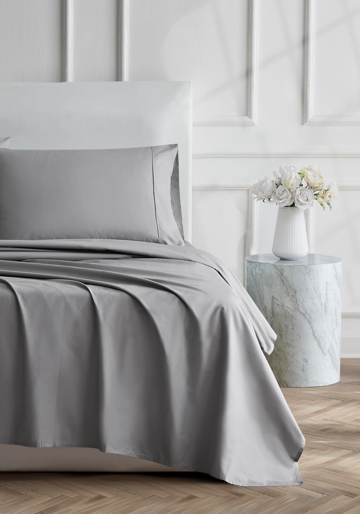 Linen Closet Luxury Cotton 400 Thread Count Ultimate Cotton Percale 4-Piece Sheet Set, Full, Dark Gray
