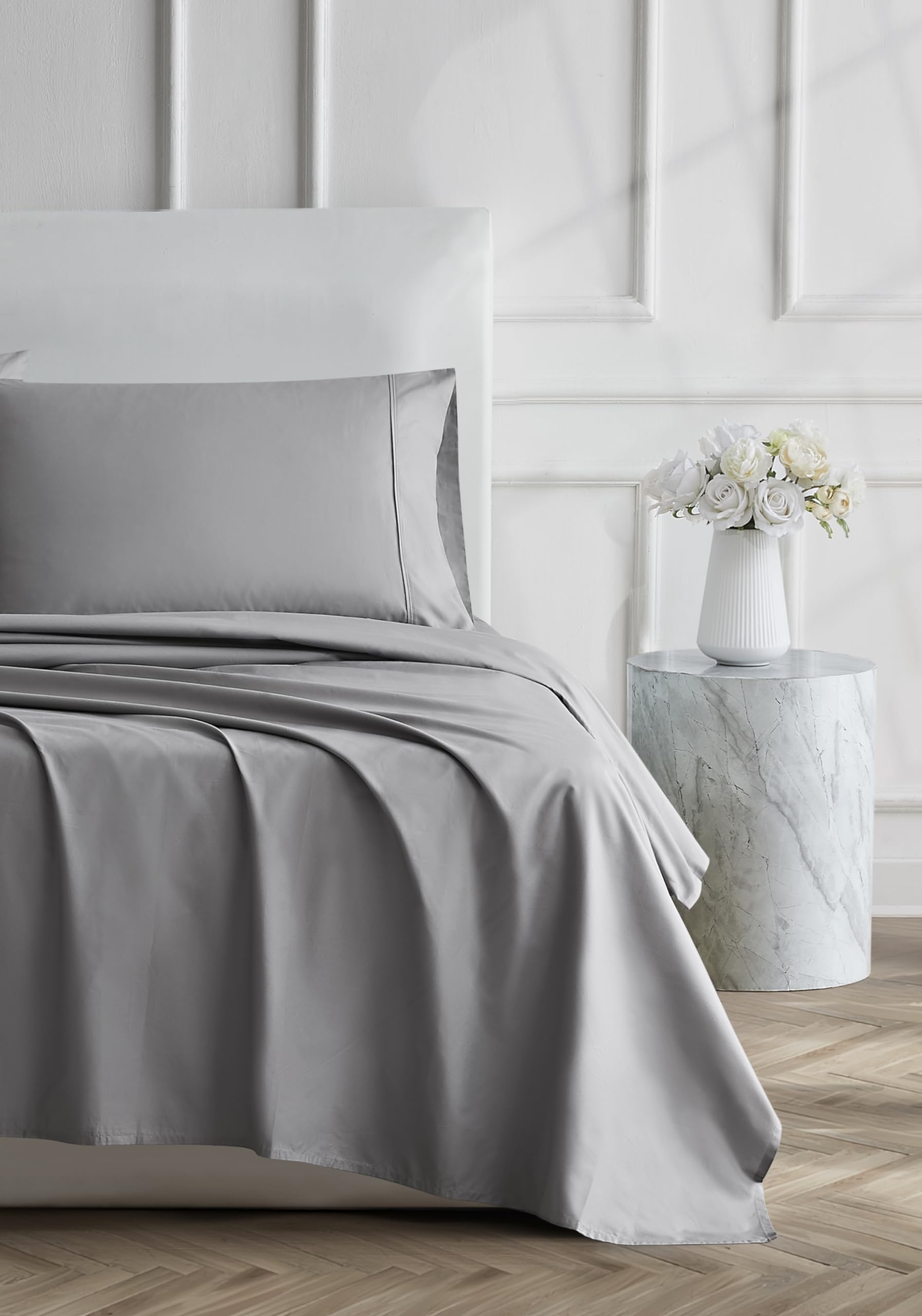 Linen Closet Luxury Cotton 400 Thread Count Ultimate Cotton Percale 4-Piece Sheet Set, Full, Dark Gray