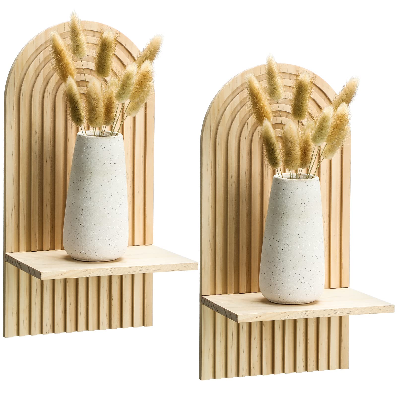 Tatuo 2 Pieces Wooden Boho Hanging Shelves For Wall Decorative Wall Mount Book Floating Shelf For Living Room Bathroom Bedroom Classroom Office Nursery Decor(Classic)