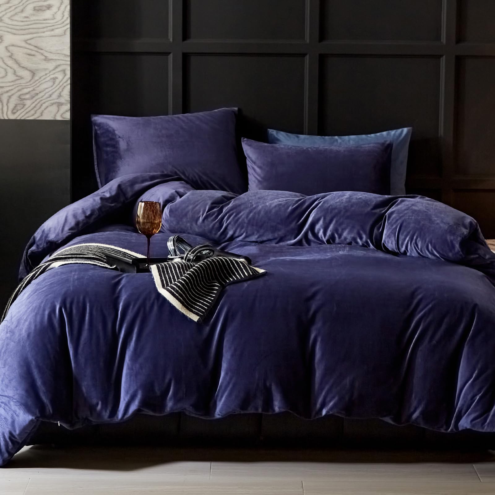 Warmdern Violet Velvet Duvet Cover Queen Size Flannel Duvet Cover Bedding Sets, 3Pcs Ultra Soft Luxury Textured Modern Crystal V