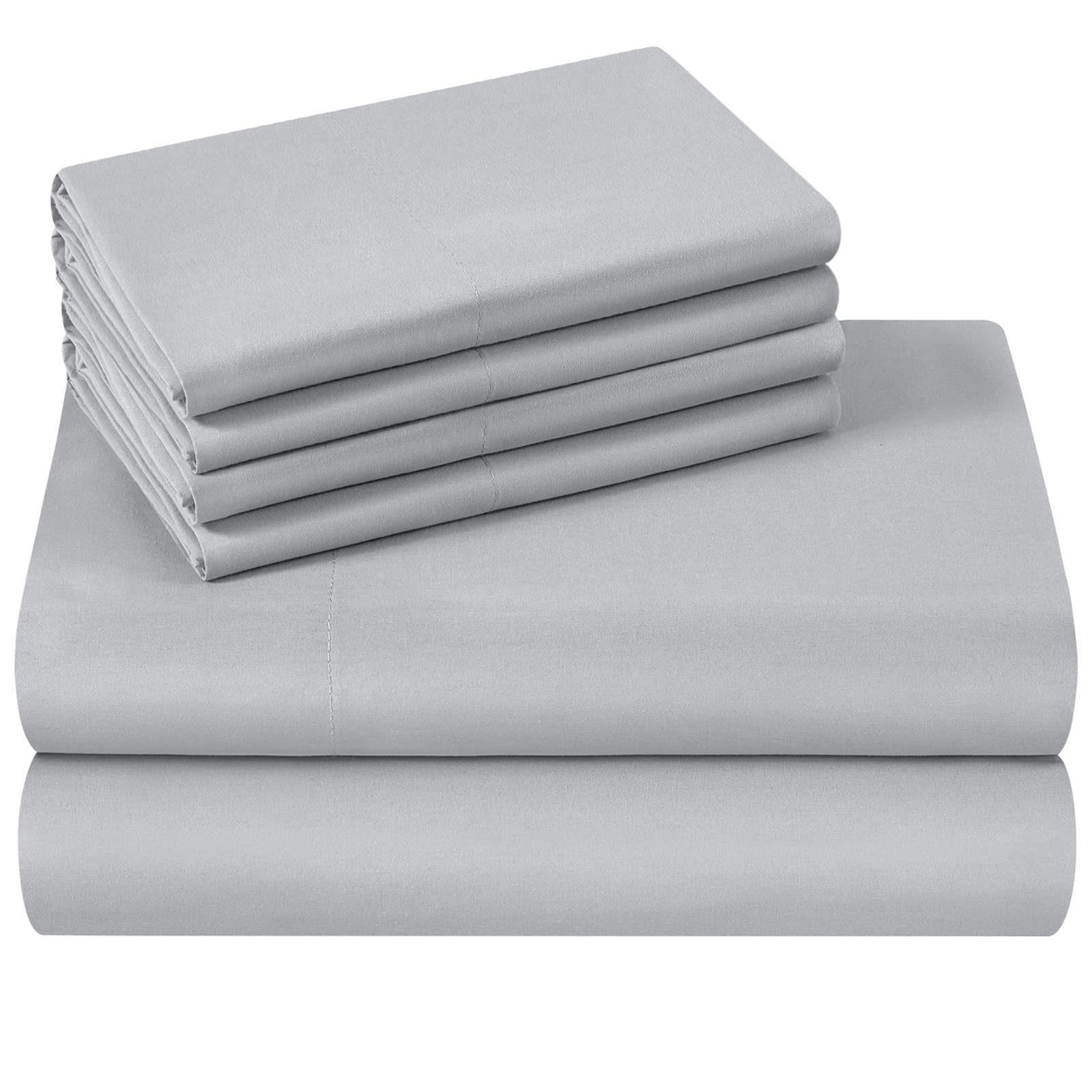 Homeideas King Size Bed Sheets - 6 Piece Set (Light Grey) - Extra Soft Brushed Microfiber 1800 Bedding Sheets, Deep Pocket, Wrinkle & Fade Free