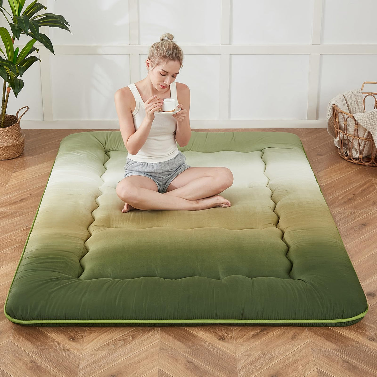 Zelladorra Japanese Floor Mattress, Futon Mattress With Portable Storage Bag, Roll Up Mattress Thick Tatami Mattress Suitable Fo