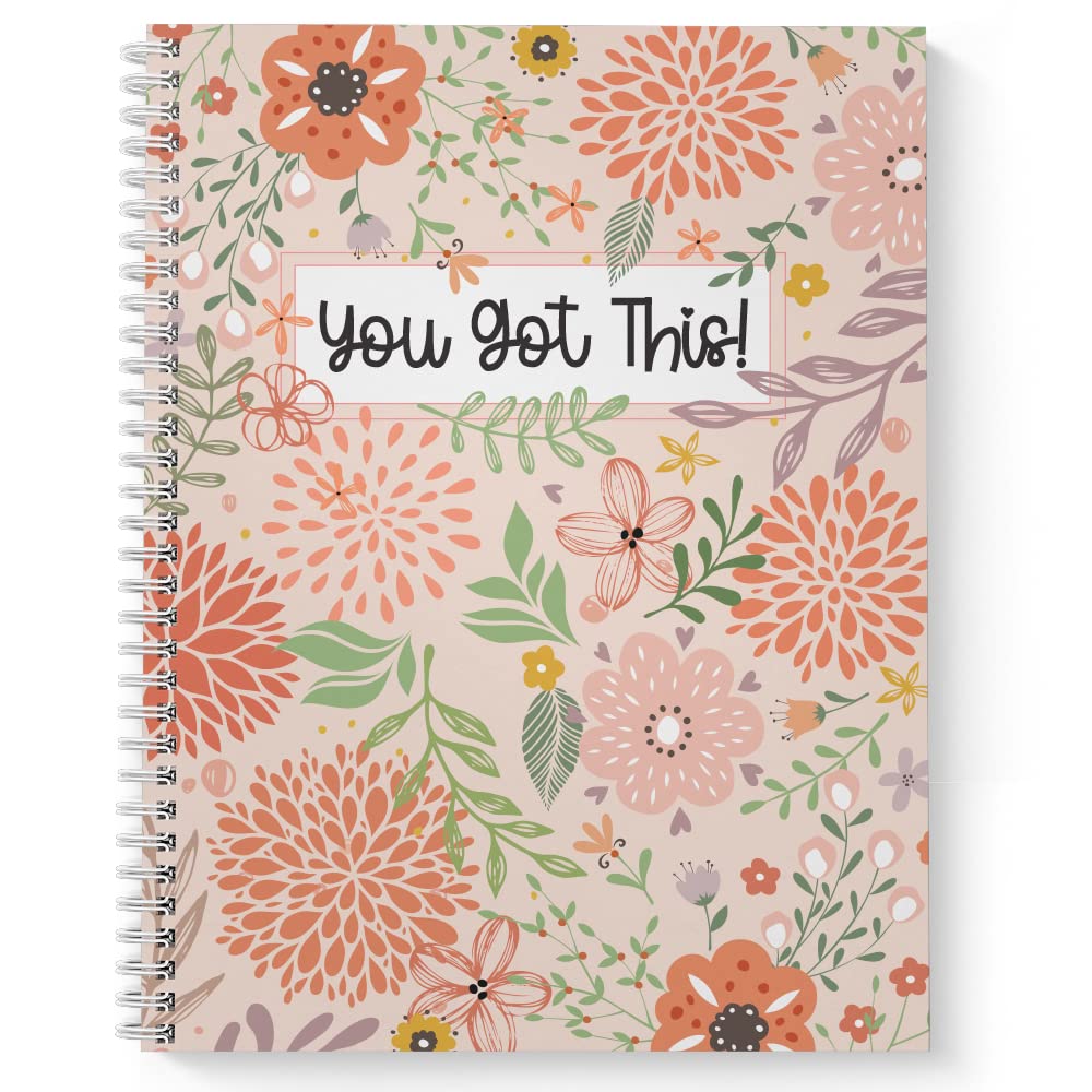 Softcover You Got This 8.5' X 11' Motivational Spiral Notebook/Journal, 120 Wide Ruled Pages, Durable Gloss Laminated Cover, W
