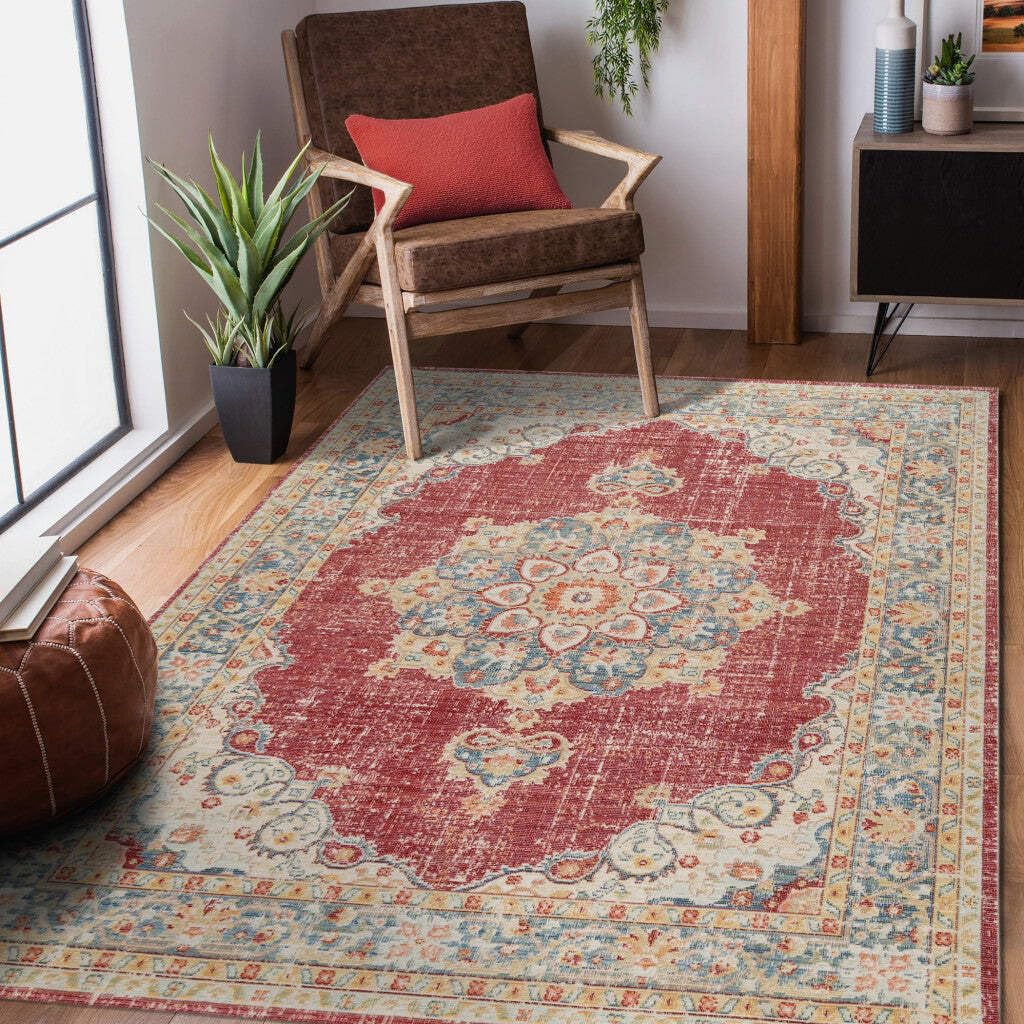 HomeRoots 532013 5 x 7 ft. Red Medallion Power Loom Rectangle Area Rug