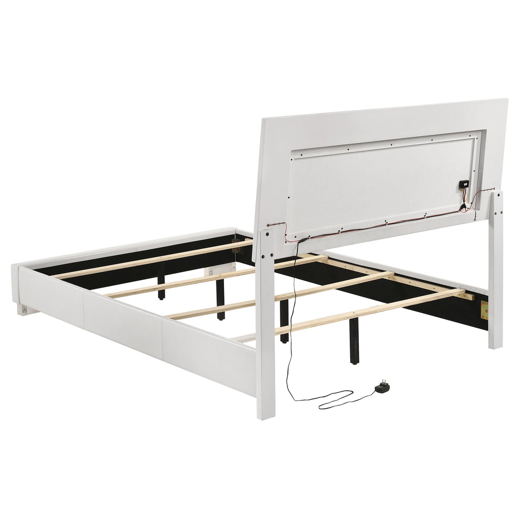Coaster Home Furnishings Felicity Contemporary 4-Piece Bedroom Set Full Size LED Panel Bed Frame 49-inch Headboard White High Gloss 203500F-S4