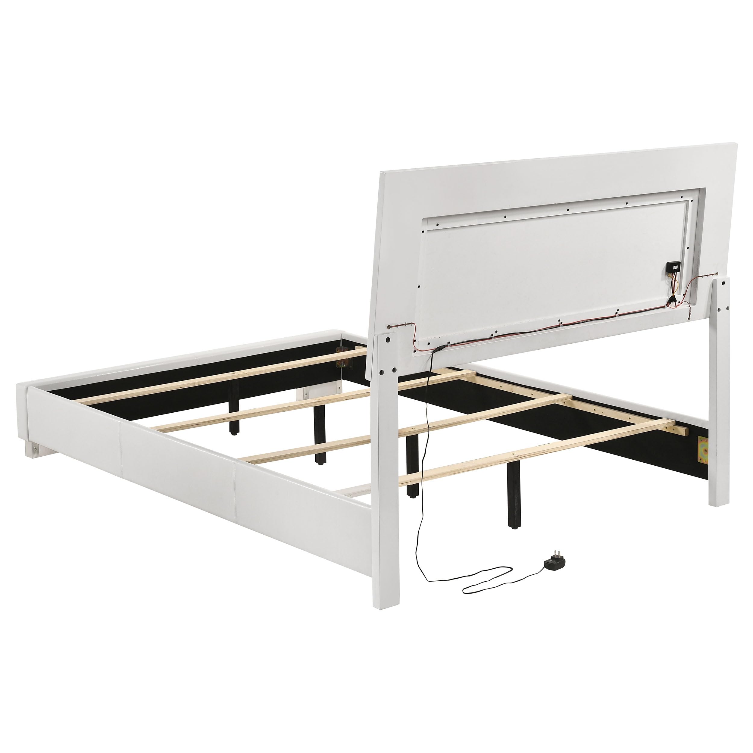 Coaster Home Furnishings Felicity Contemporary 4-Piece Bedroom Set Full Size LED Panel Bed Frame 49-inch Headboard White High Gloss 203500F-S4