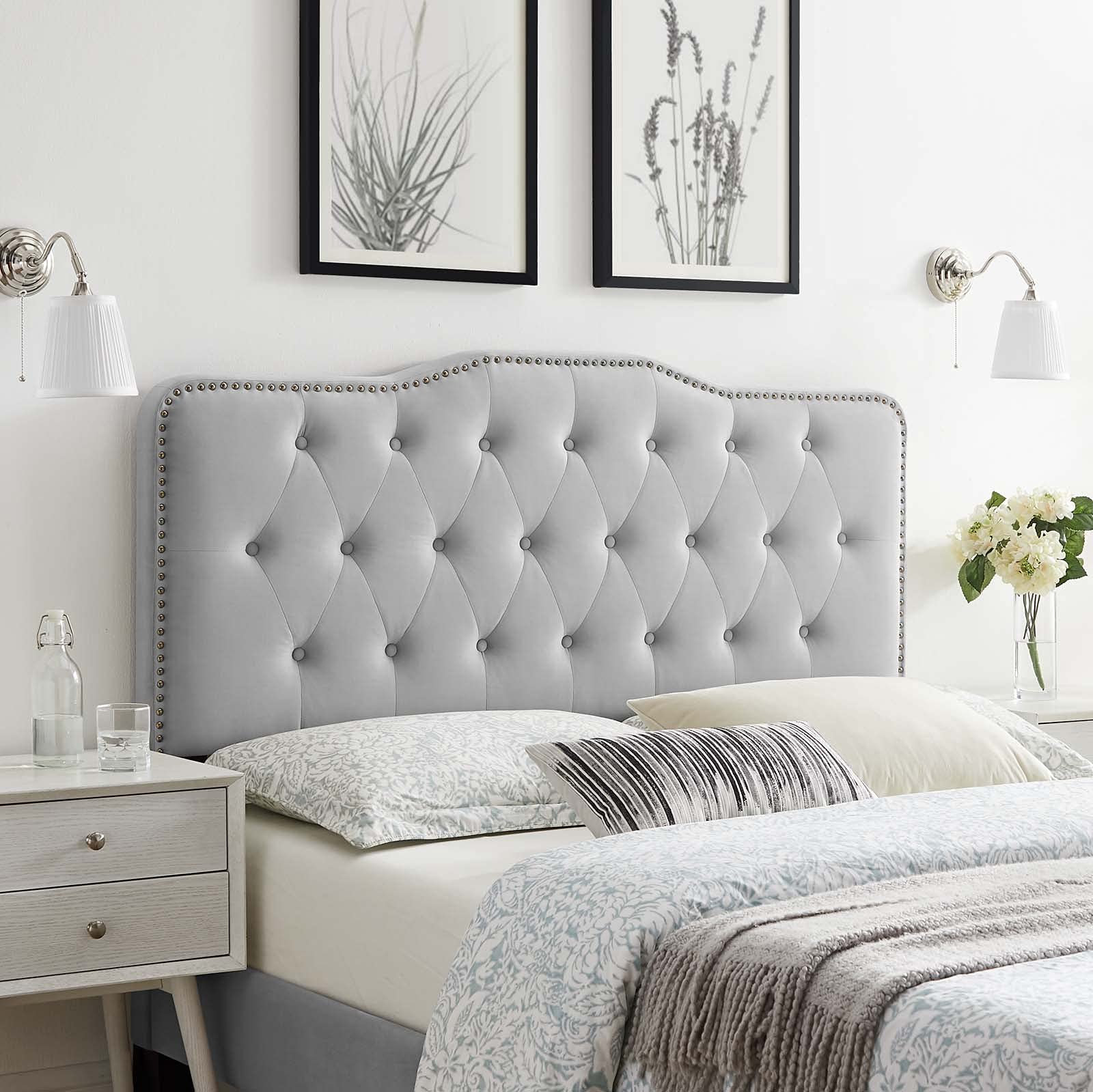 Modway MOD-6411-LGR Sophia Tufted Performance Velvet King/California King Headboard, Light Gray