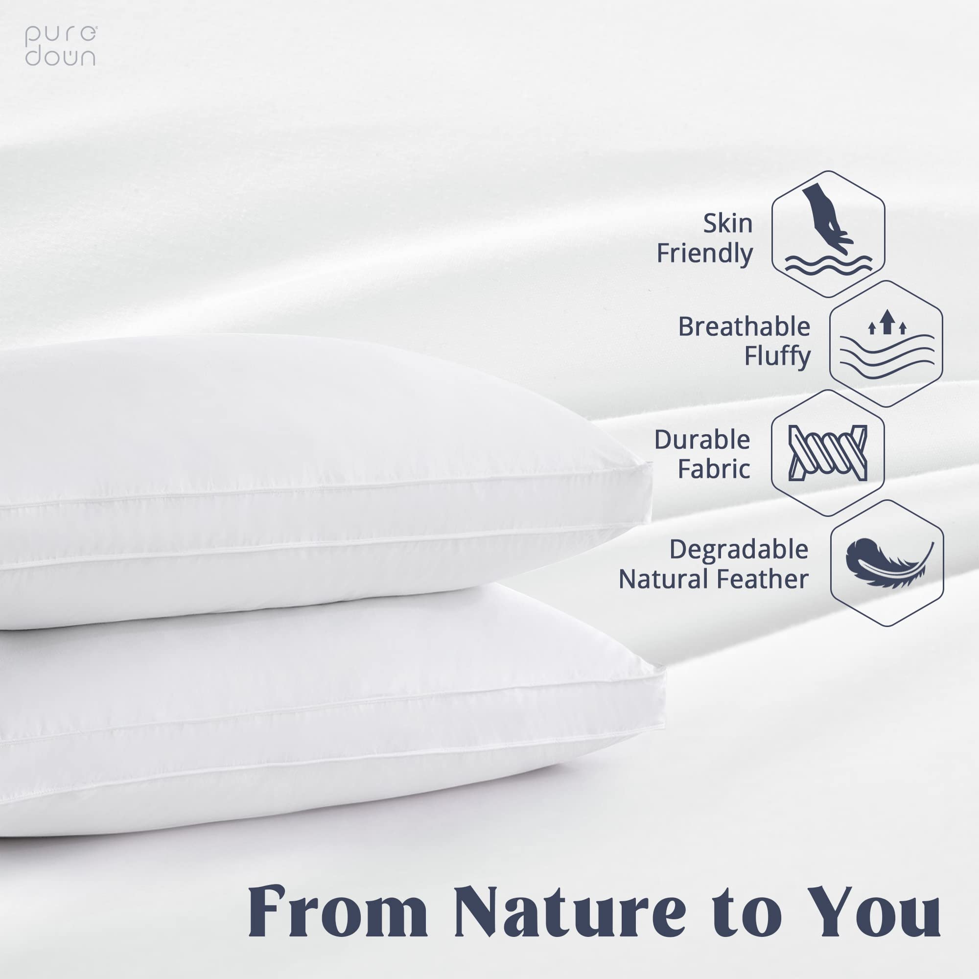 Puredown Goose Feather Down Pillow Gusseted Bed Pillows For Sleeping 100% Cotton Shell Set Of 2 King Size