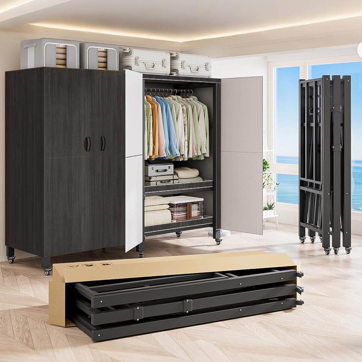FKKPRVAX 49.2in Heavy Duty Foldable Portable Wardrobe Closet