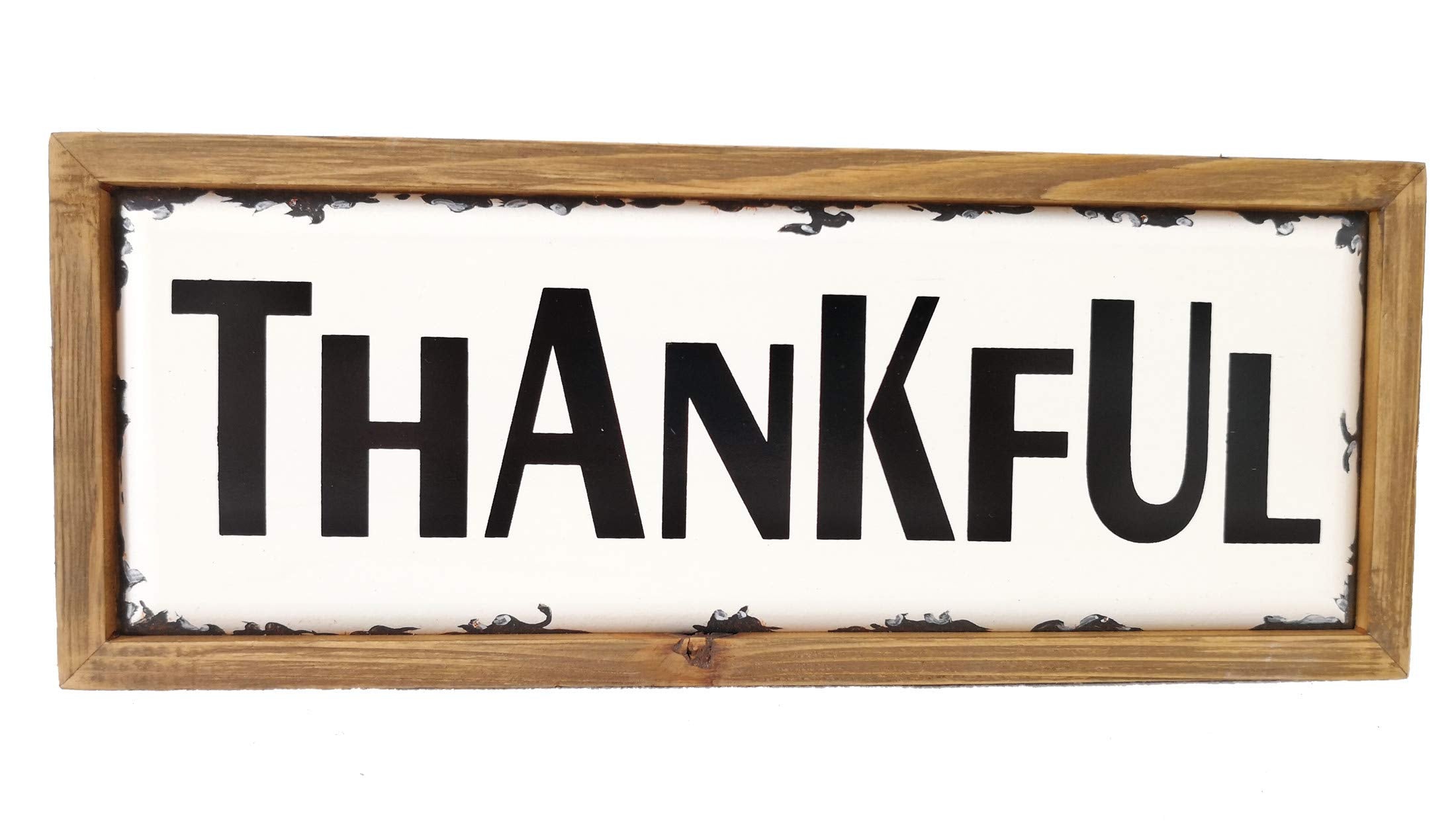 Parisloft Thankful Enamel Surface Decorative Shelf Sitter Inspirational Wood Block Sign Table Top Decor Plaque 10 X 2 X 3.75 Inc