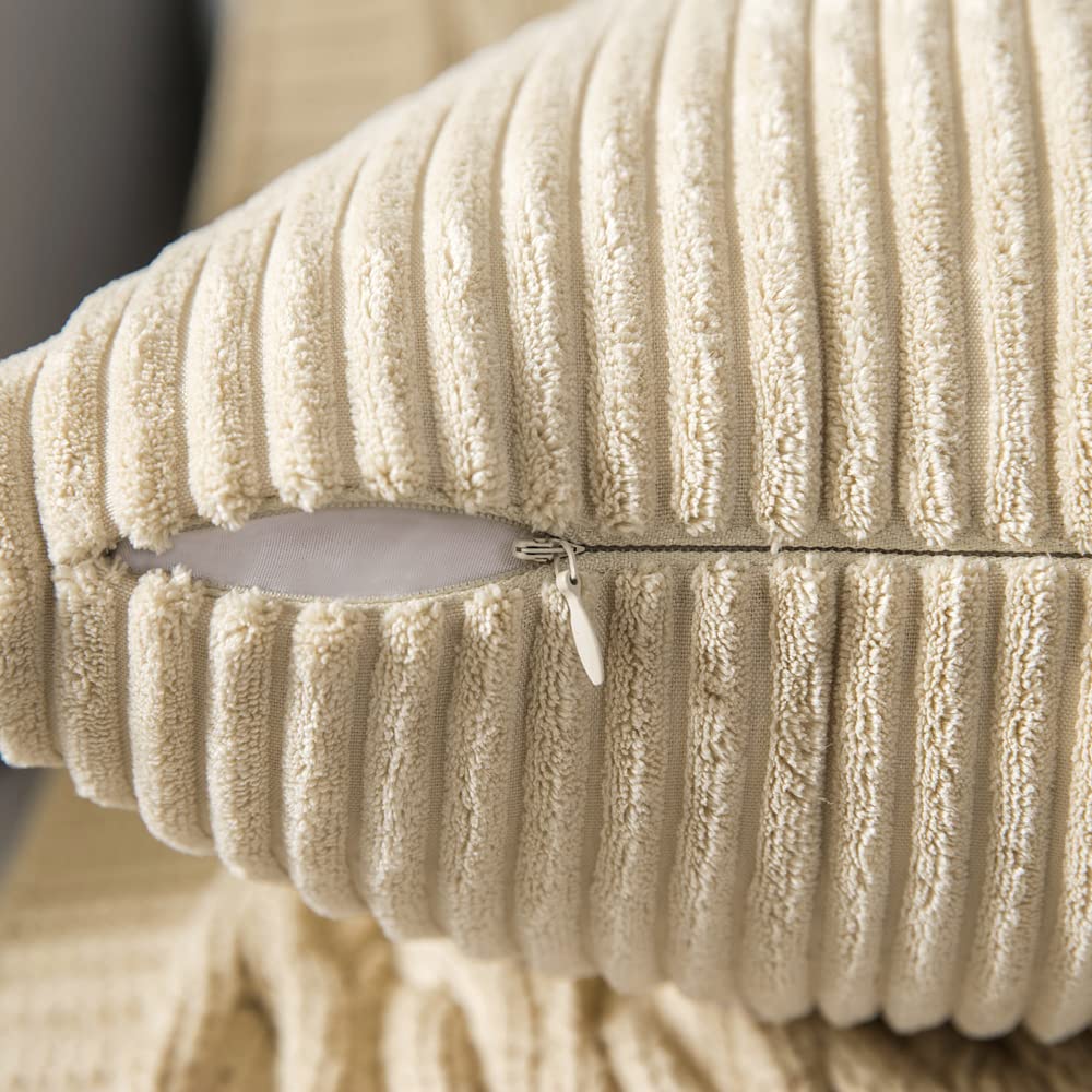 Miulee Pack Of 2 Corduroy Pillow Covers Soft Soild Striped Throw Pillow Covers Set Decorative Square Cushion Cases Pillowcases For Spring Sofa Bedroom Couch 18 X 18 Inch Beige