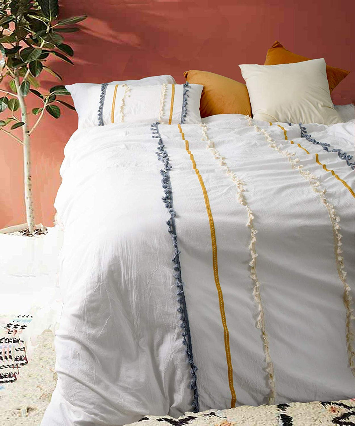 Flber Boho Duvet Cover Cotton Bedding Twin White Comforter, 90In X 68In