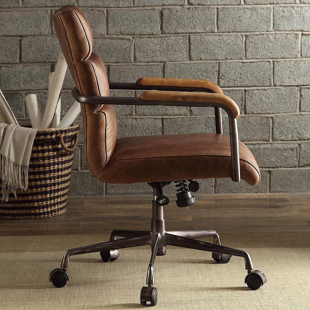 Acme Furniture Harith Leather Upholstered Swivel Office Chair in Retro Brown