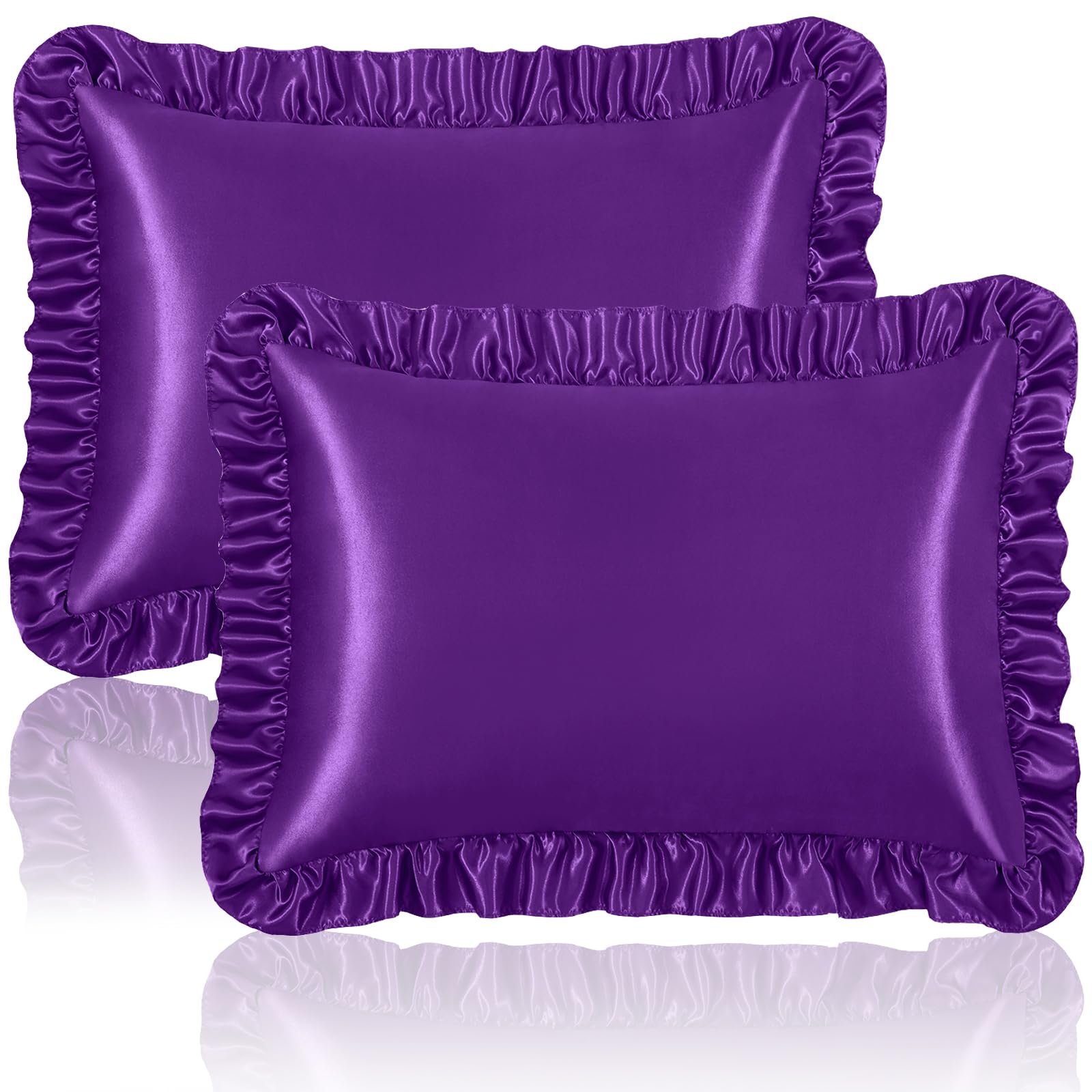 Homiest Ruffle Satin Pillowcase for Hair and Skin, Queen Size Satin Pillow Covers Silky Pillow Cases Set of 2, Satin Ruffled Pil