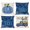 Pandicorn Blue Fall Pillow Covers 16X16 Set Of 4 Hello Pumpkin Truck Leaves Outdoor Farmhouse Autumn Fall Pillows Decorative Thr