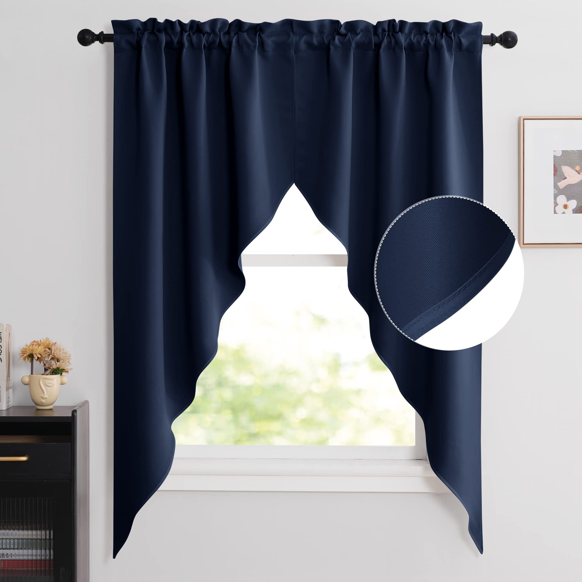 NICETOWN Blackout Kitchen Window Curtains - Thick Tailored Scalloped Valance/Swags Window Decorations Curtains for Living Room/B