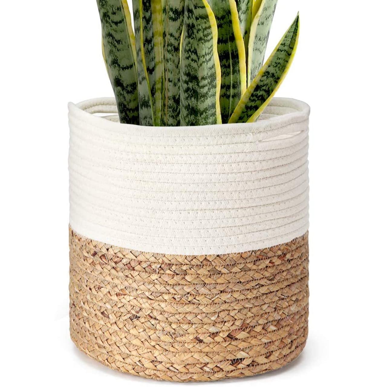 Ecofynd 20 Inches Rope Plant Basket | Woven Indoor Planter Storage Organizer For Decorative Floor Flower Pot Cover | Closet Stor