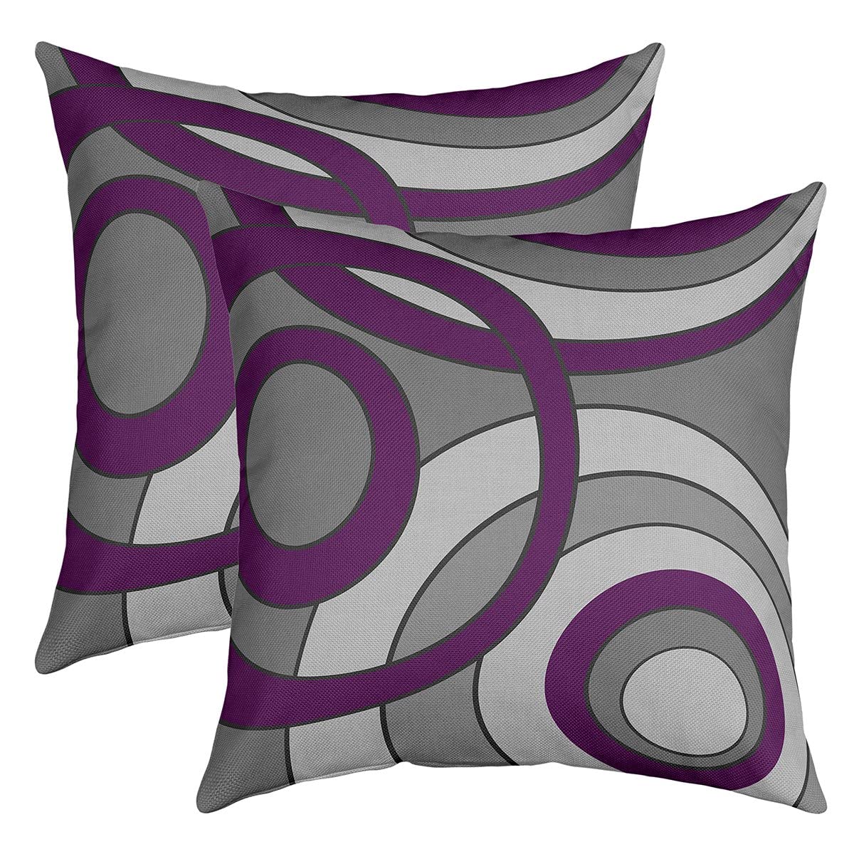 Set Of 2 Geometry Circle Pillow Covers Stripes Line Art Cushion Covers,Gradient Purple Grey Modern Retro Grommet Throw Pillow Co