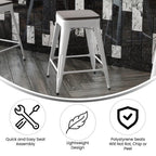 Flash Furniture Kai Commercial Grade Indoor-Outdoor Counter Height Stool - White Metal Frame - Gray Poly Resin Seat - 24" High - Backless