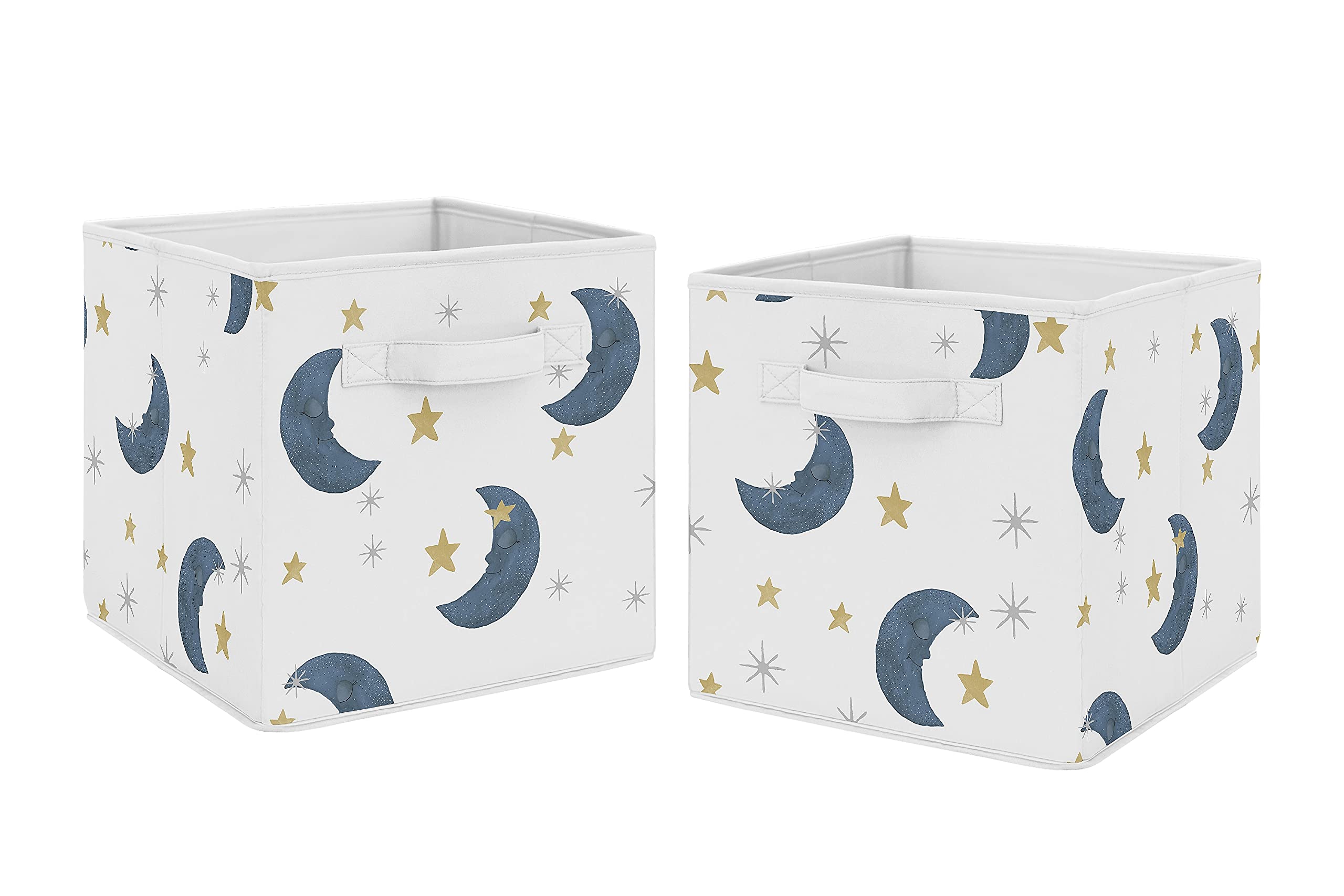 Sweet Jojo Designs Moon And Star Foldable Fabric Storage Cube Bins Boxes Organizer Toys Kids Baby Children'S - Set Of 2 - Navy Blue And Gold Watercolor Celestial Sky Gender Neutral Outer Space Galaxy