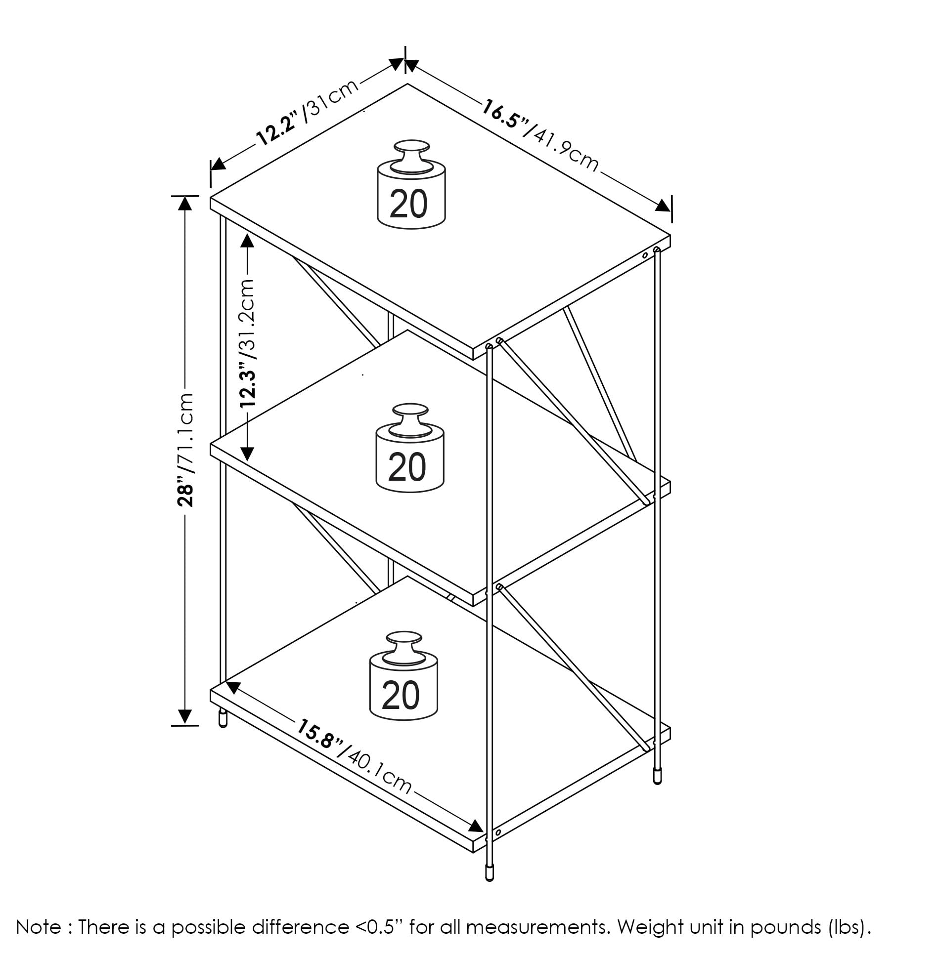 Furinno Besi 3-Tier Industrial Multipurpose Shelf Display Rack with Metal Frame, Finn Oak