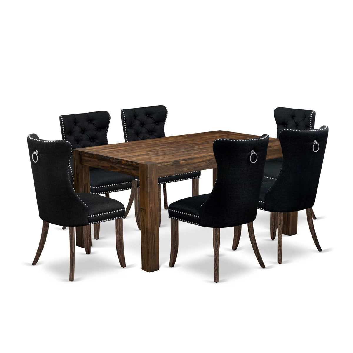 East West Furniture Cnda7-07-T24 7 Piece Kitchen Table Set Includes A Rectangle Rustic Wood Dining Table And 6 Upholstered Chairs, 36X60 Inch, Distressed Jacobean