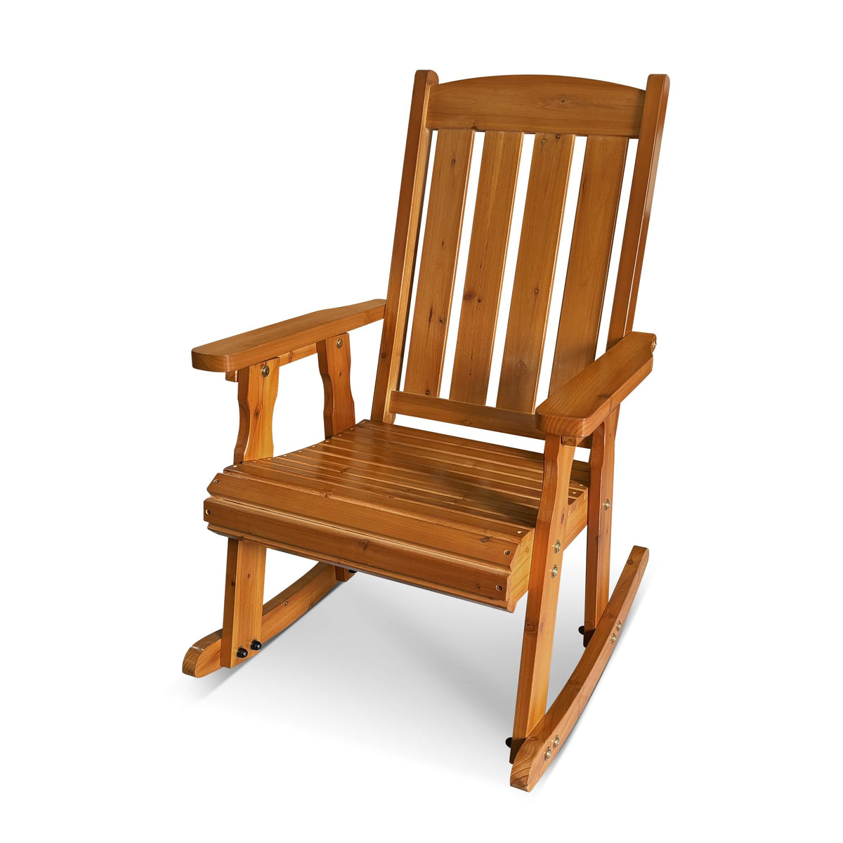 Wooden Rocking Chair With Comfortable Backrest Inclination, High Backrest And Deep Contoured Seat, Solid Fir Wood, Heavy Duty 600 Lbs, For Both Outdoor And Indoor, Backyard, Porch (Cedar Tone Pu)
