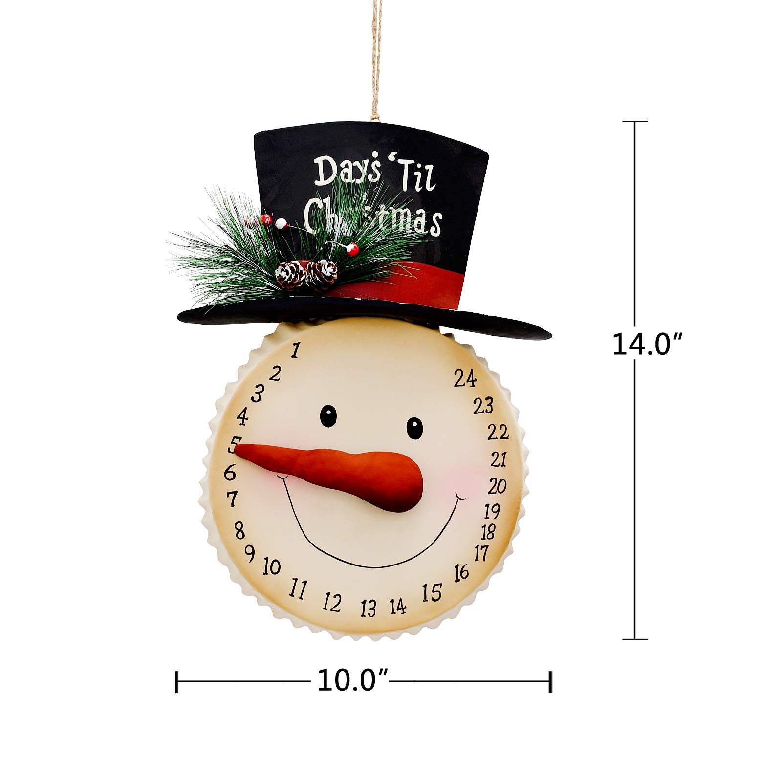 E-View Hanging Snowman Christmas Advent Calendar Countdown, Metal Xmas Ornament For Door Wall, Indoor Outdoor Holiday Decor Days