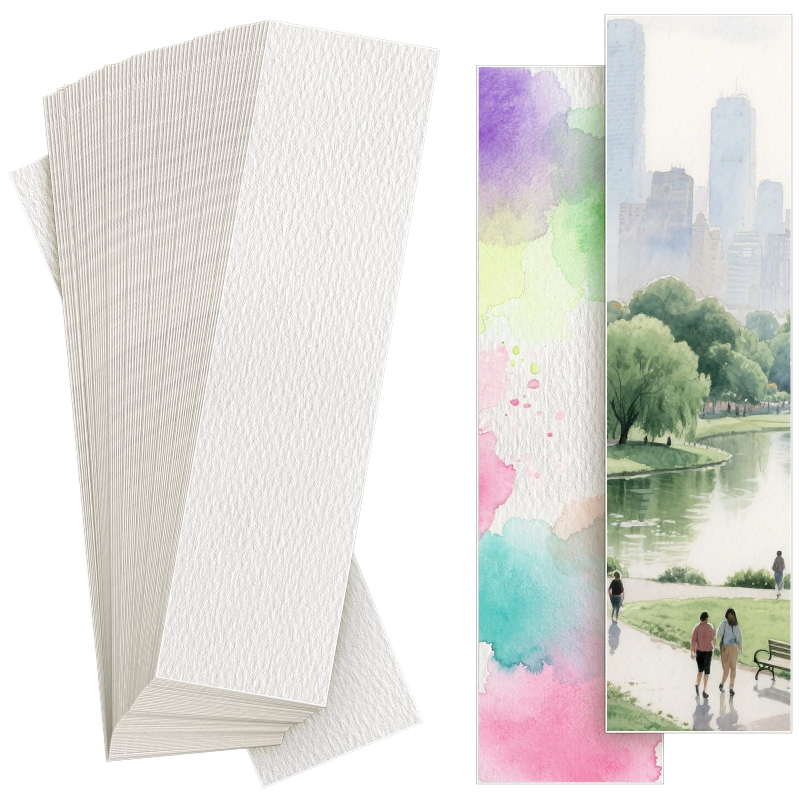 VOKOY 100 PCS Cotton Watercolor Paper Blank Bookmarks, 140lb Heavyweight Watercolor Paper Cards DIY Bookmarks Bulk for Art Proje