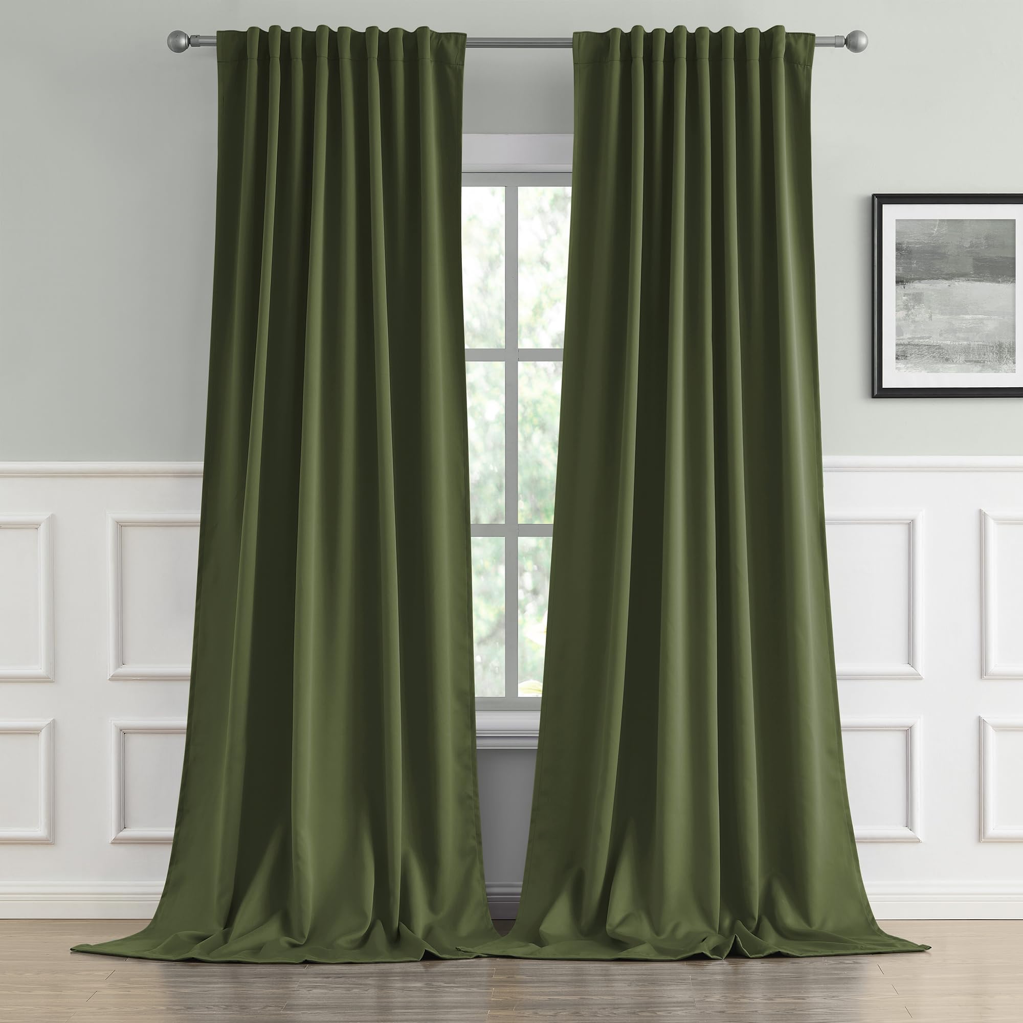 DUALIFE Olive Dark Green Curtains 120 Length 2 Panels, Blackout Curtains Thermal Insulated Window Treatment Room Darkening Drape