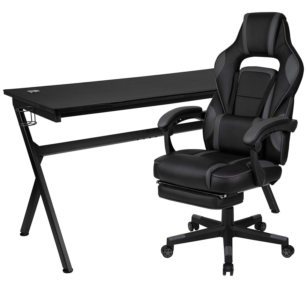 Flash Furniture Optis Gaming Desk with Cup Holder/Headphone Hook/Removable Mousepad Top & Black Reclining Back/Arms Gaming Chair with Footrest