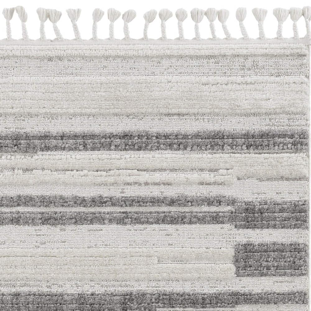 HomeRoots 5' X 8' Ivory Or Grey Abstract Brushstrokes Indoor Area Rug with Fringe