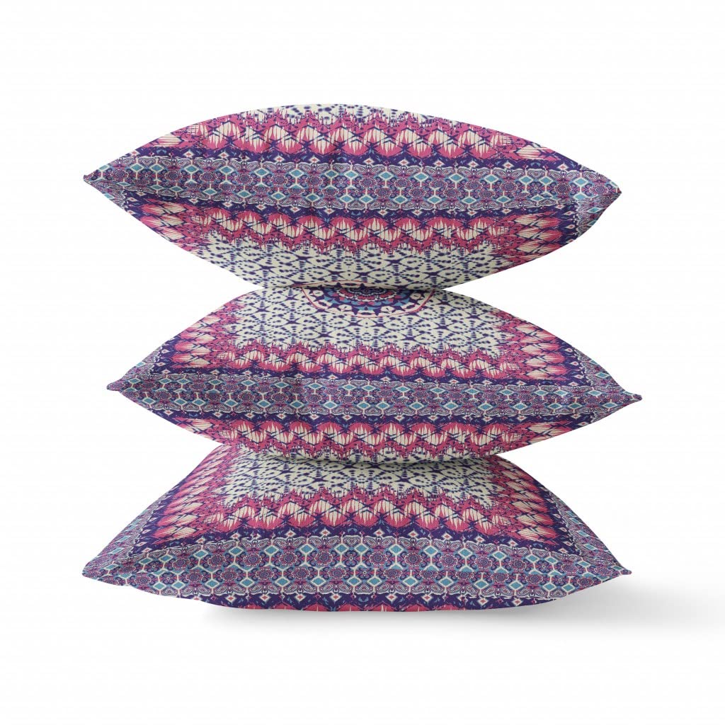 HomeRoots Magenta Beige Indigo Broadcloth 28â€ Magenta Indigo Holy Floral Indoor Outdoor Throw Pillow