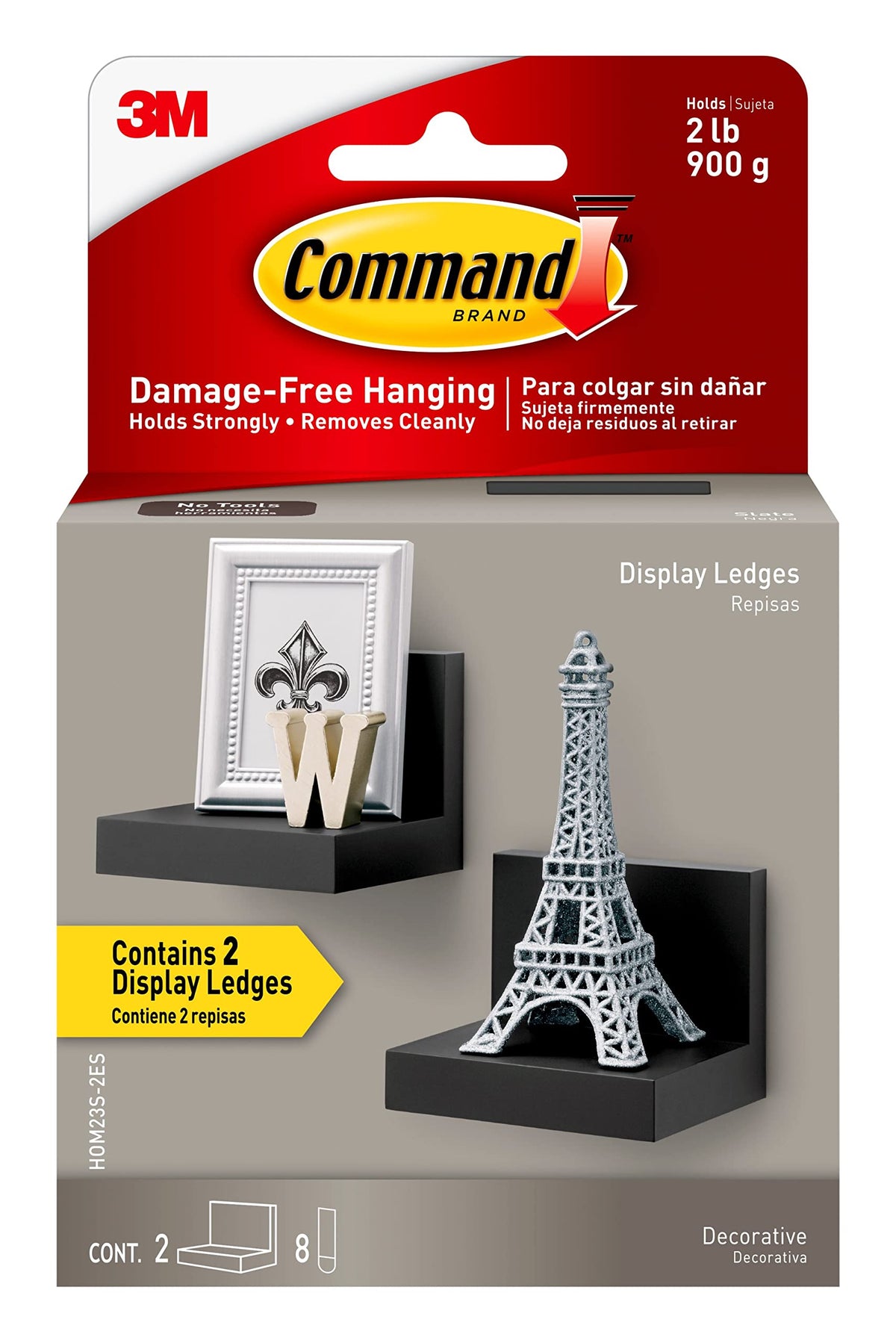 Command Display Ledges, Holds Up To 2 Lb, Slate, 2 Ledges With 8 Medium Command Strips, Damage Free Hanging Floating Shelf With Adhesive Strips, Personalize Living Room, Bedroom, Kids Room Or Office