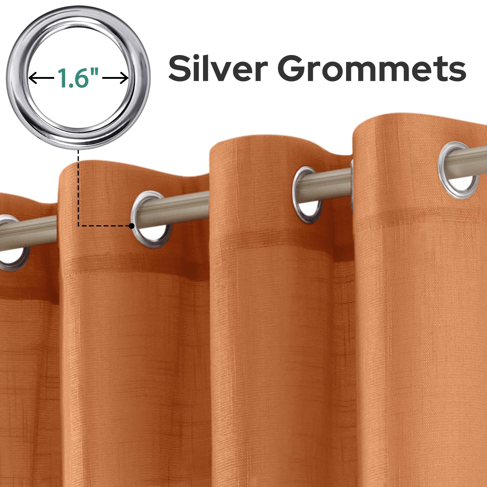 Homeideas Orange Linen Sheer Curtains 63 Inches Long 2 Panels Textured Semi Sheer Curtains Farmhouse Curtains Sheer Privacy Wind