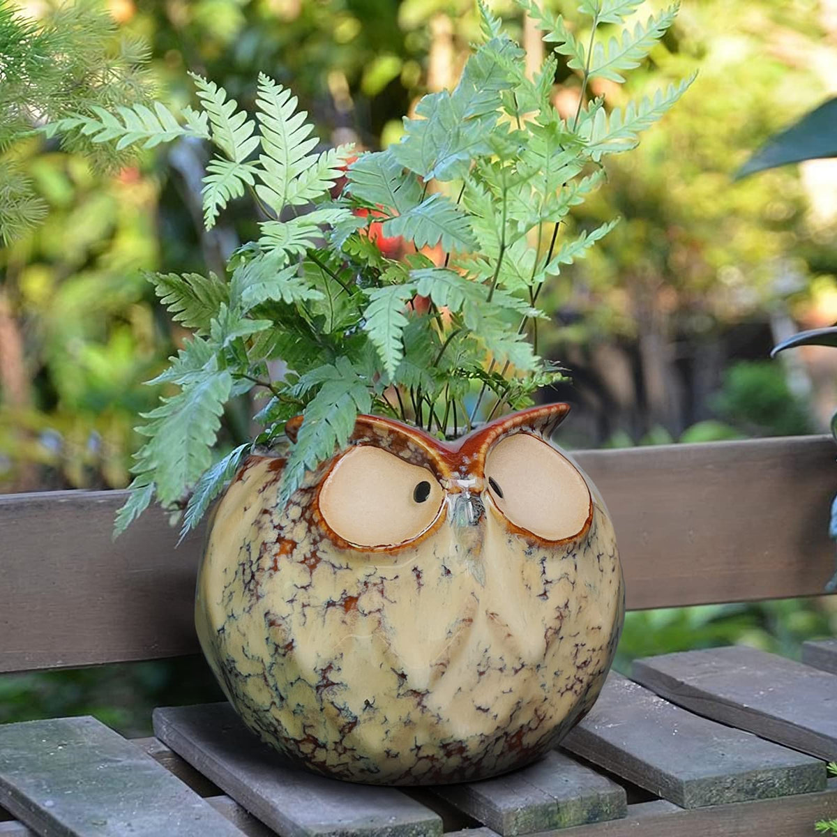 Gelive Owl Planter Ceramic Succulent Plant Pot Fun Animal Flower Container Decoration Tabletop Decor Windowsill Box With Drainag