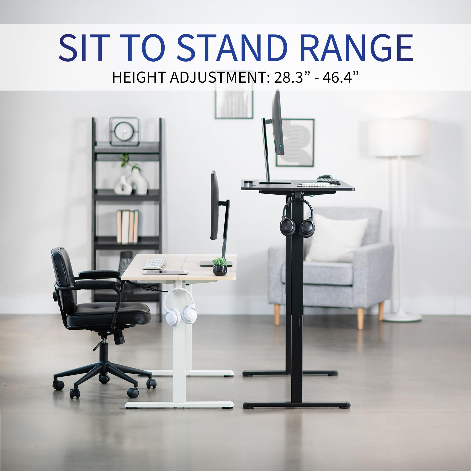 Vivo Electric 55 X 24 Inch Stand Up Desk, Complete Height Adjustable Standing Home & Office Workstation With Memory Controller, White Top, White Frame, Desk-E155Tw