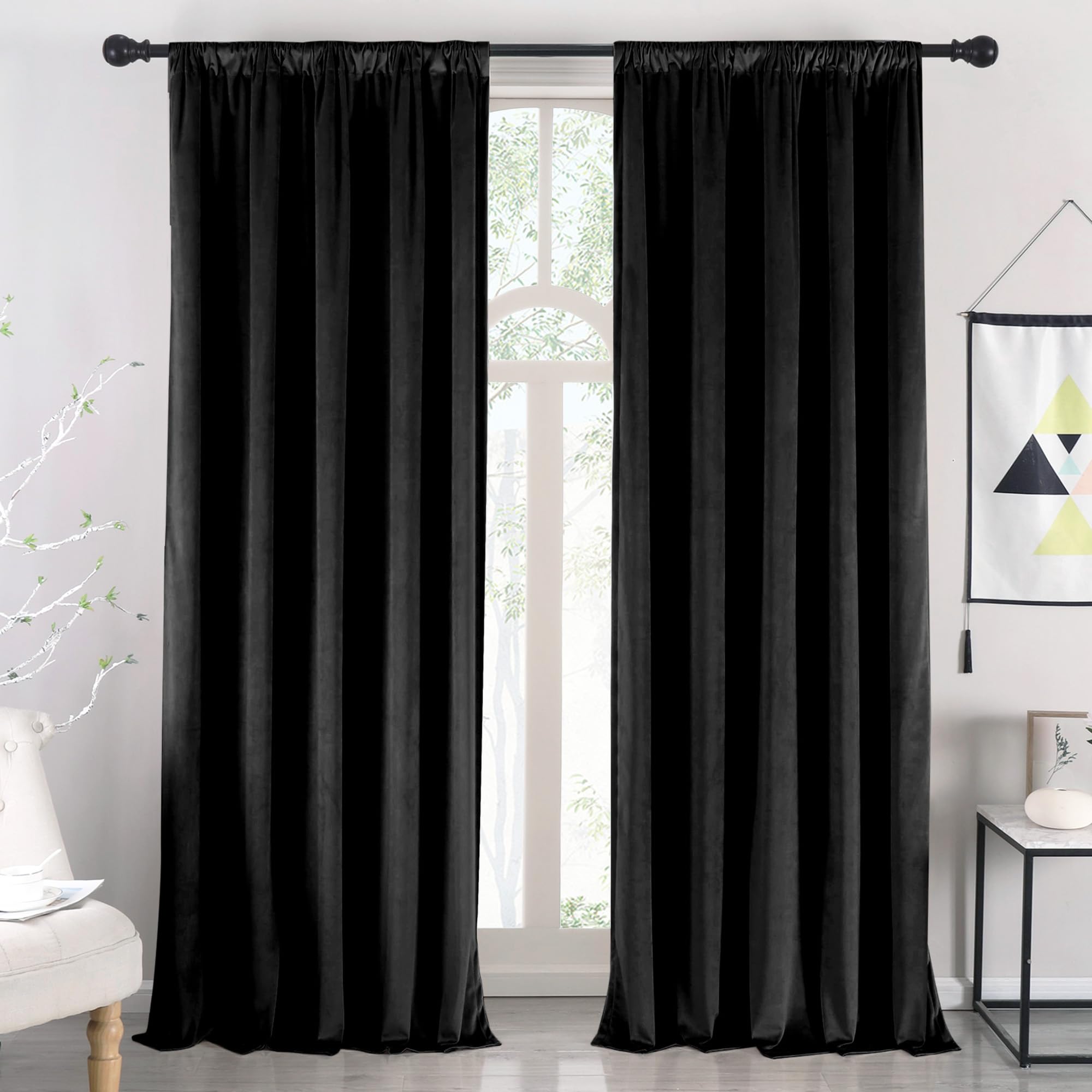 Nanbowang Blackish Velvet Blackout Curtains 120 Inches Long Light Blocking Rod Pocket Window Curtain Panels Heat Insulated Curta