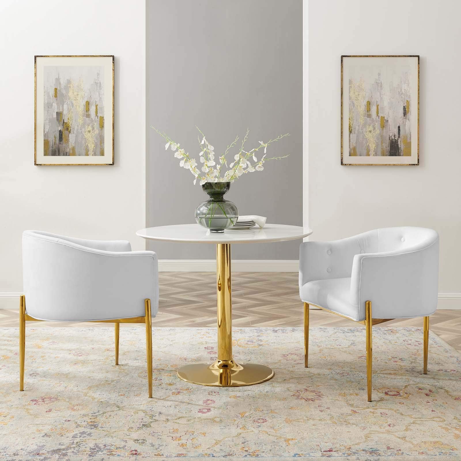 Modway Savour Tufted Performance Velvet Accent Chairs In White - Set Of 2