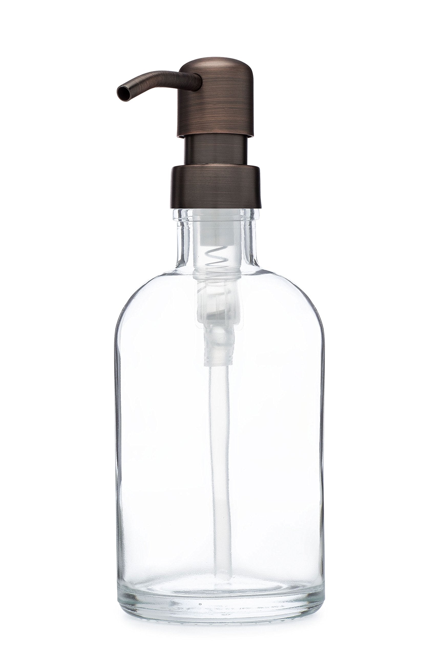 Rail19 Small Recycled Glass Soap Dispenser with Metal Pump - for Body Moisturizer, Liquid Hand Soap & Aromatherapy, 8oz (Farmhou