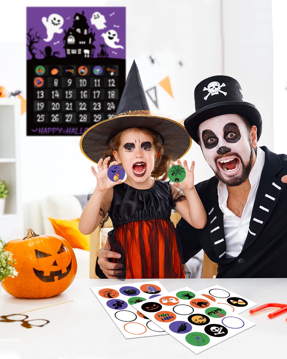 Halloween Advent Calendar Countdown To Halloween For 30 Days Ghost Black Cat Purple Paper Poster Removable Stickers Halloween Ha