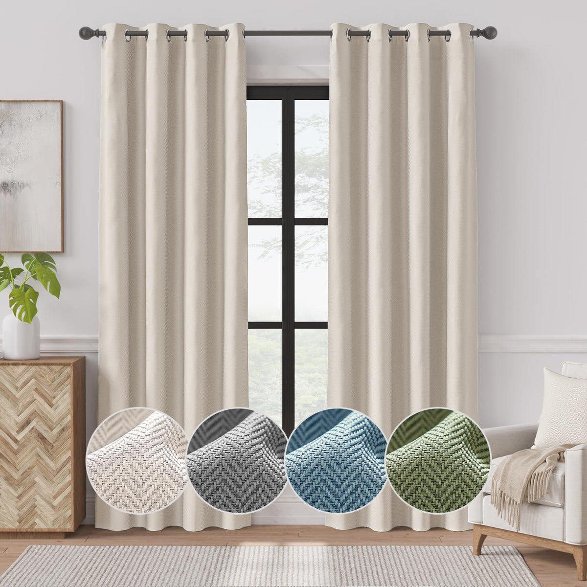 jinchan Room Darkening Curtains for Bedroom Herringbone Curtains 84 Inch Length for Living Room, Modern Farmhouse Curtains Windo