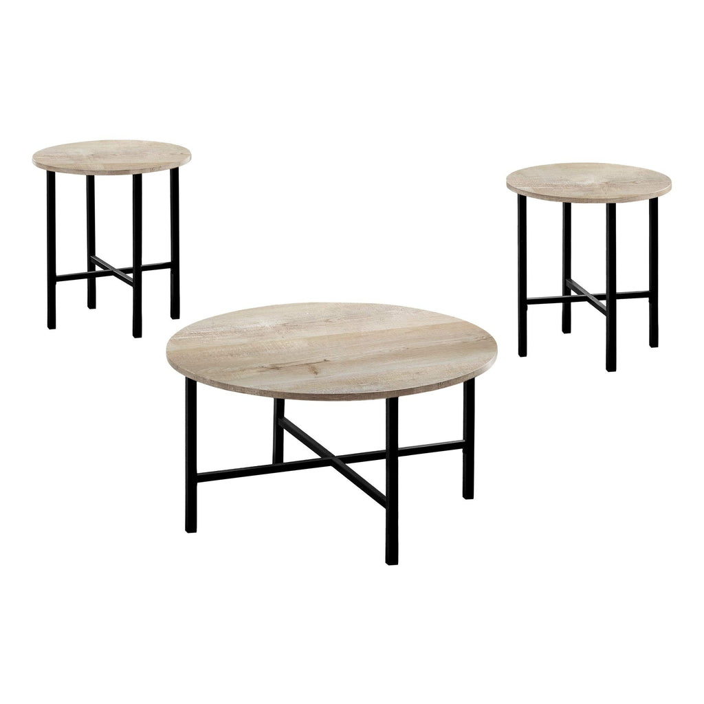 Monarch Specialties Coffee Set of 3 for Living Room Round Metal Legs includes Cocktail 2 End Ocassional Table Set, Taupe