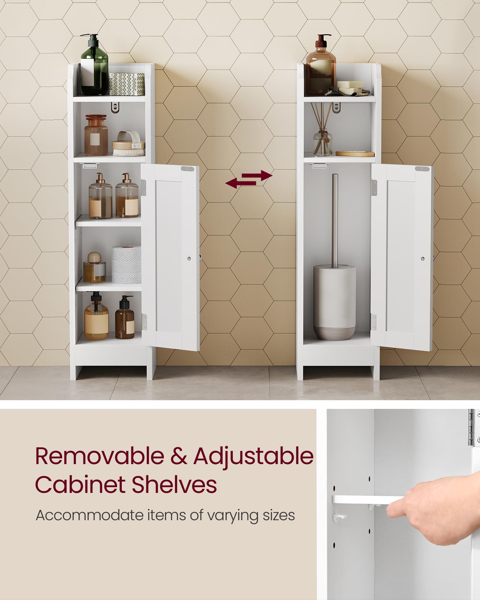 Vasagle Small Bathroom Storage Corner Floor Cabinet With Door And Shelves, Bathroom Storage Organizer, Narrow Bathroom Toilet Paper Storage Cabinet, Adjustable Shelves, White Ubbc310W01