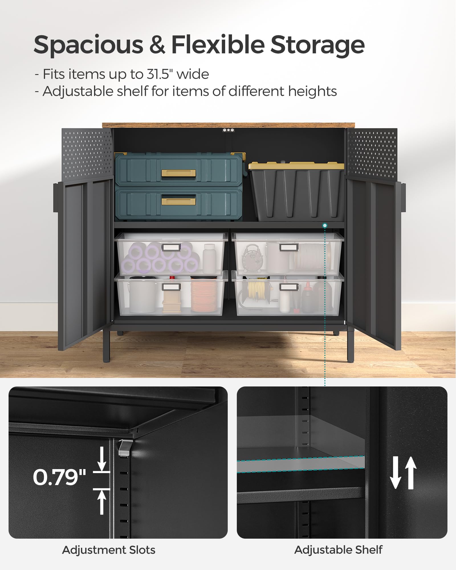 Songmics Storage Cabinet, Floor Standing Cabinet With Door, 15.7 X 31.5 X 29.9 Inches, Adjustable Shelf, Space-Saving Sideboard, Industrial Style, Rustic Brown And Black Ulsc102B01
