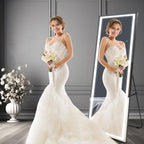 Pertetey 79X36 Inch Led Full Length Mirror With Lights, White Frame Lighted Floor Mirror, Dimmable & 3 Color Modes Led Full Body