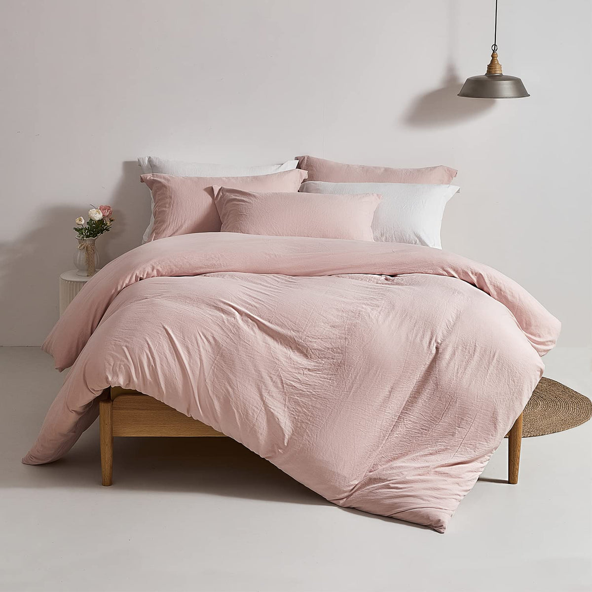 Mildly Super Soft Duvet Cover - 100% Washed Microfiber Pink Comforter Cover Set 3 Pieces With Zipper Closure & Corner Ties (No C